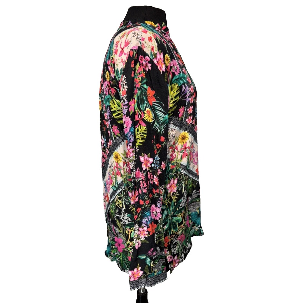 NEW Shana Apparel Floral Tunic Size M Multi Color Long Sleeve Button Boho Hippie - Picture 6 of 12